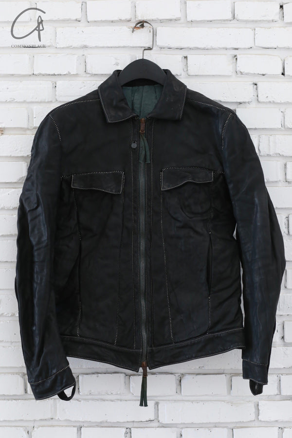Boris Bidjan Saberi 24 autumn and winter horse leather jacket Spanish handmade TEJANA1.5-FMM20002-BLACK
